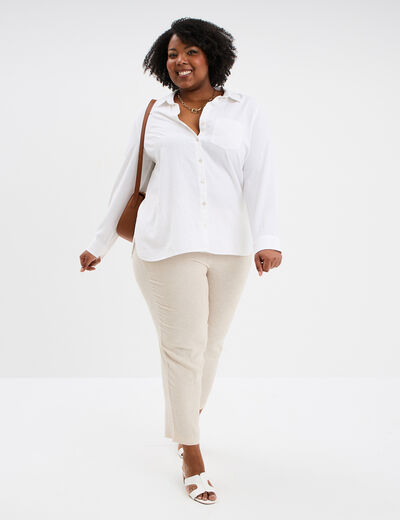 Chemise oversize lin mélangé blanc femme grande taille