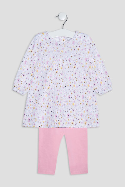 Ensemble 2 pièces robe et legging ecru bébé fille