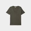 T-shirt fluide col en V manches courtes vert kaki femme