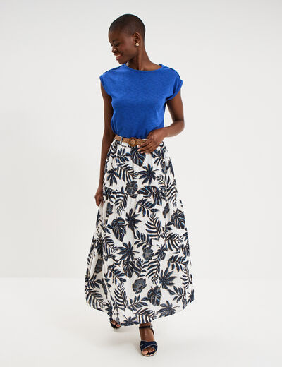 Jupe longue gaze de coton ceintur&eacute;e ecru femme