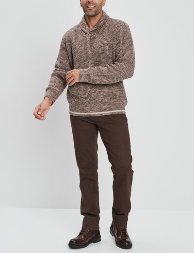 Pull col châle manches longues taupe homme