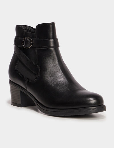 Bottines avec boucles en cuir noir femme