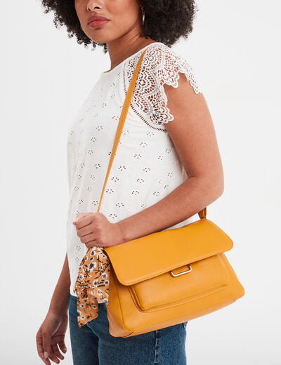 Sac besace détail foulard jaune moutarde femme