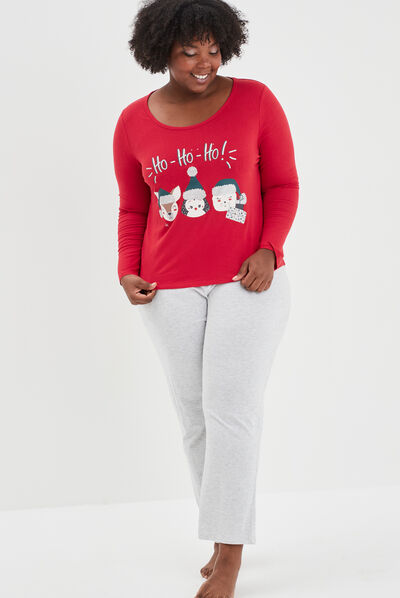 Ensemble pyjama pantalon Noel coton rouge femme grande taille
