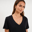 T-shirt manches courtes col en V coton noir femme