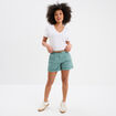 Short chino ceinture tressée bleu gris femme