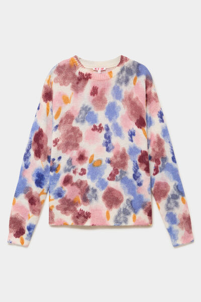 Pull col rond manches longues relax rose framboise femme