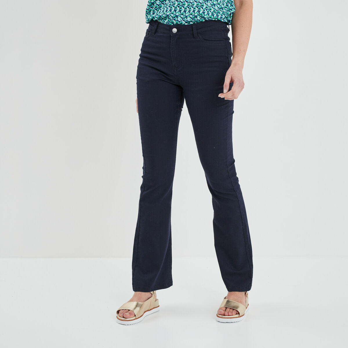 Pantalon bootcut taille haute bleu marine femme