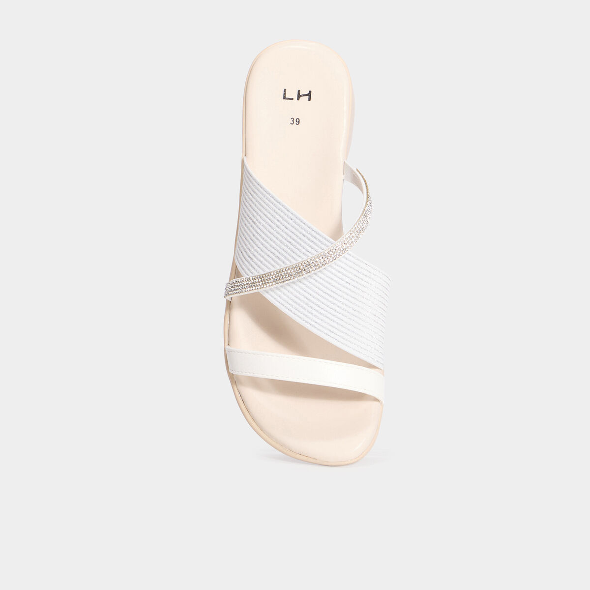 Mules brides crois&eacute;es &agrave; strass blanc femme