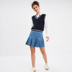 Jupe plissée courte en jean denim double stone femme