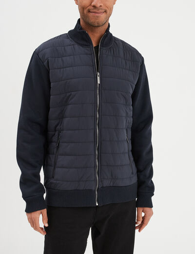 Gilet zippé matelassé col montant bleu foncé homme