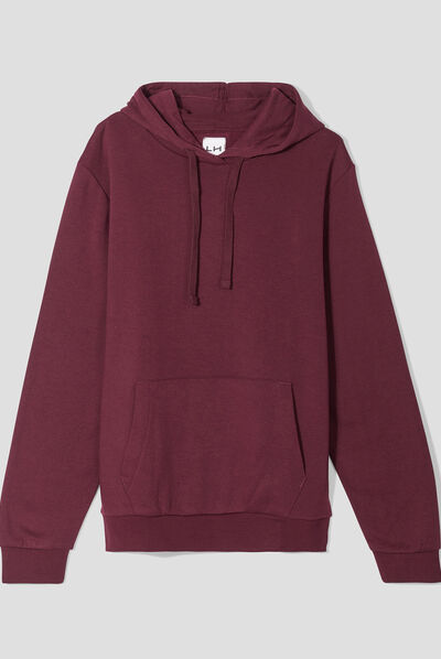 Sweat molleton à capuche hoodie prune homme