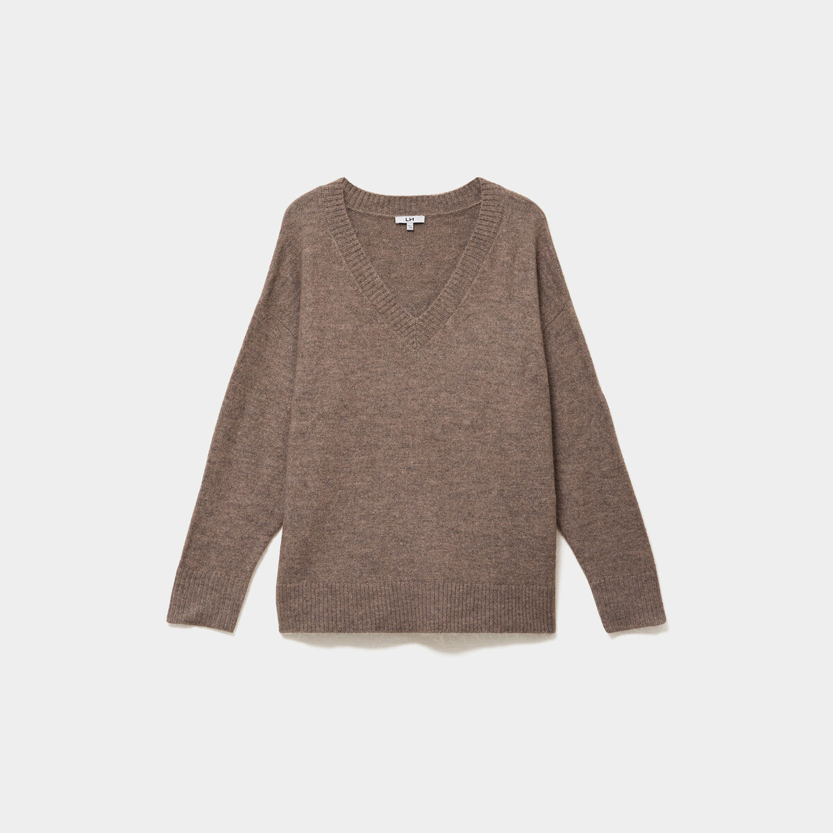 Pull droit col en V manches longues taupe femme grande taille