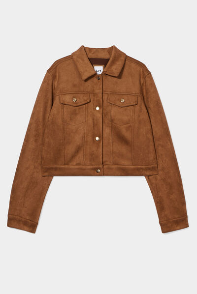 Veste suédine ajustée boutonnée marron foncé femme