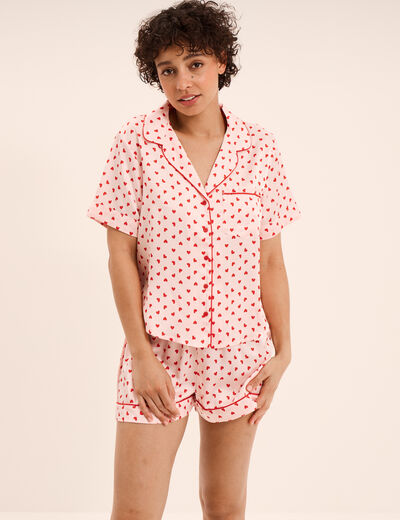 Ensemble pyjama short soyeux 2 pi&egrave;ces rose clair femme