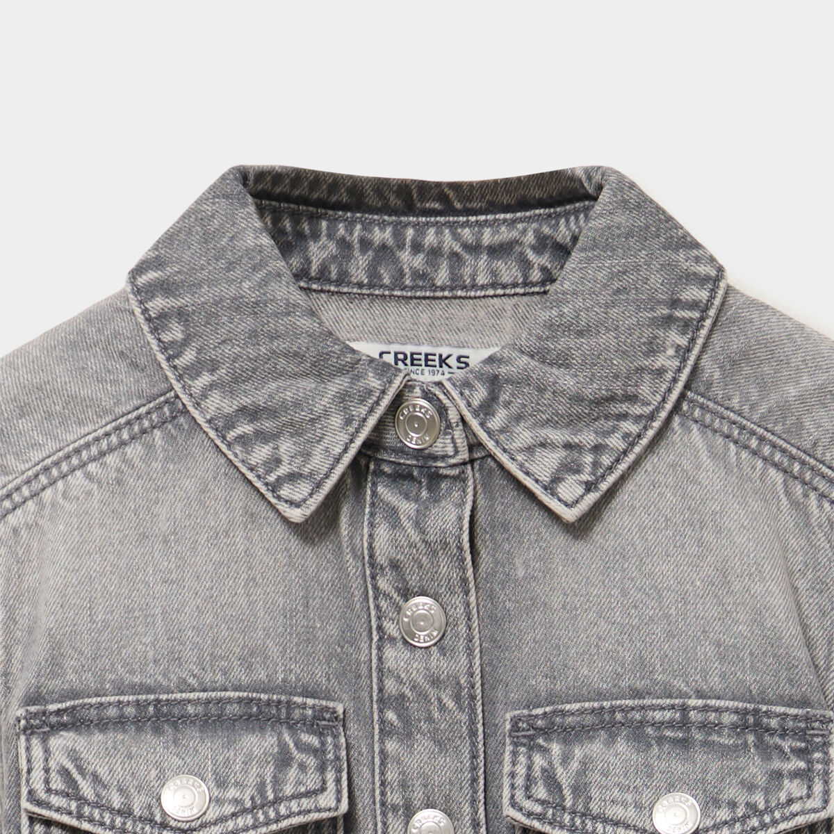 Robe chemise en jean courte coton denim gris fille