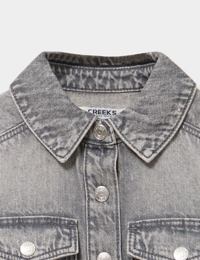 Robe chemise en jean courte coton denim gris fille