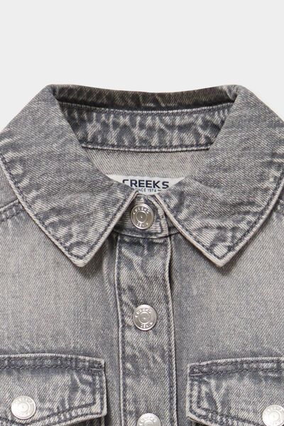 Robe chemise en jean courte coton denim gris fille
