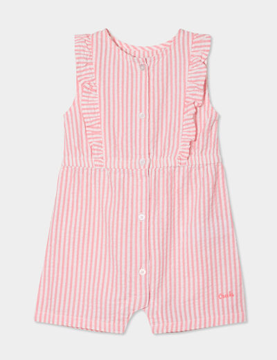 Combishort manches volants coton rose corail bébé fille