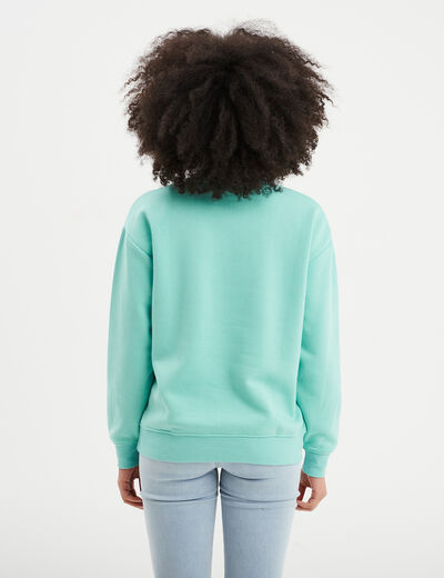 Sweat col rond manches longues bleu turquoise femme