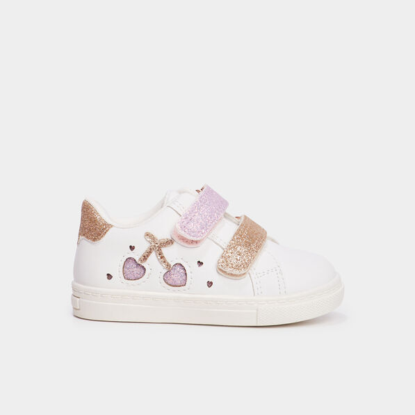 Tennis basses à scratchs et paillettes blanc bébé fille