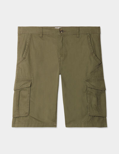 Short cargo poches à rabat coton vert kaki homme