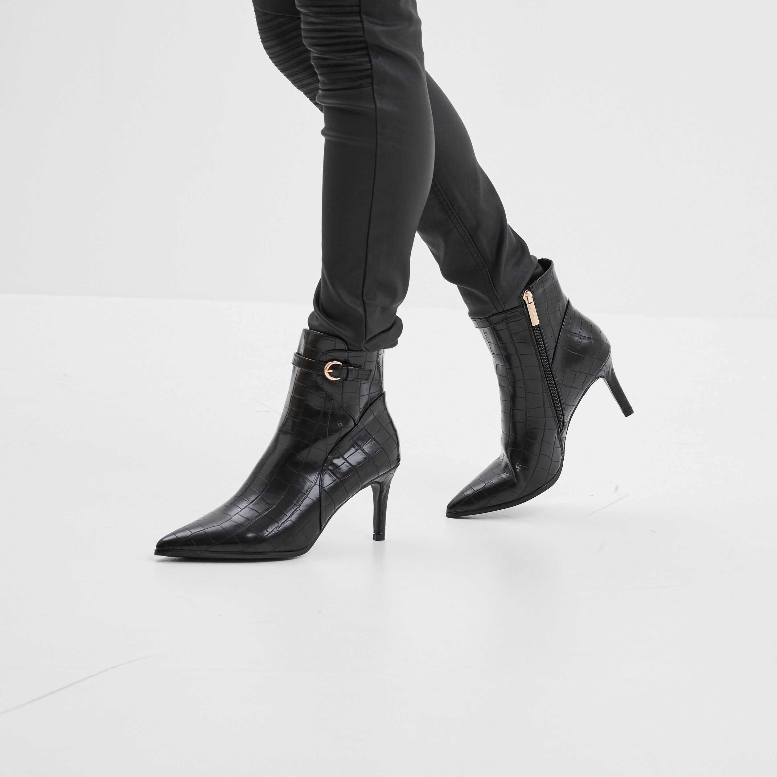 Bottines à talons aiguilles aspect croco noir femme MOSQUITOS