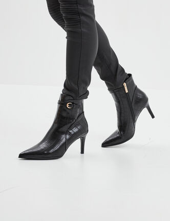 Bottines à talons aiguilles aspect croco noir femme