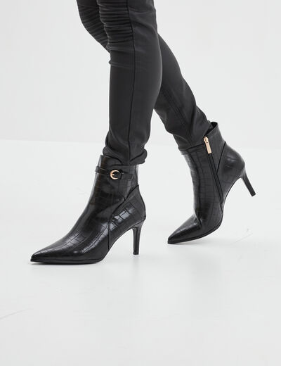 Bottines à talons aiguilles aspect croco noir femme