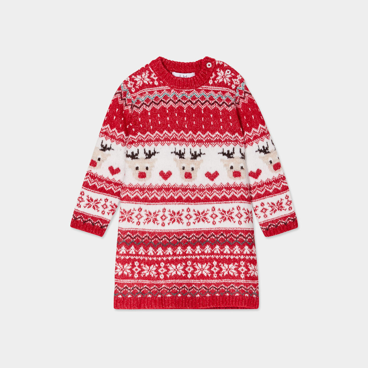Robe pull Noël col rond manches longues rouge bébé fille