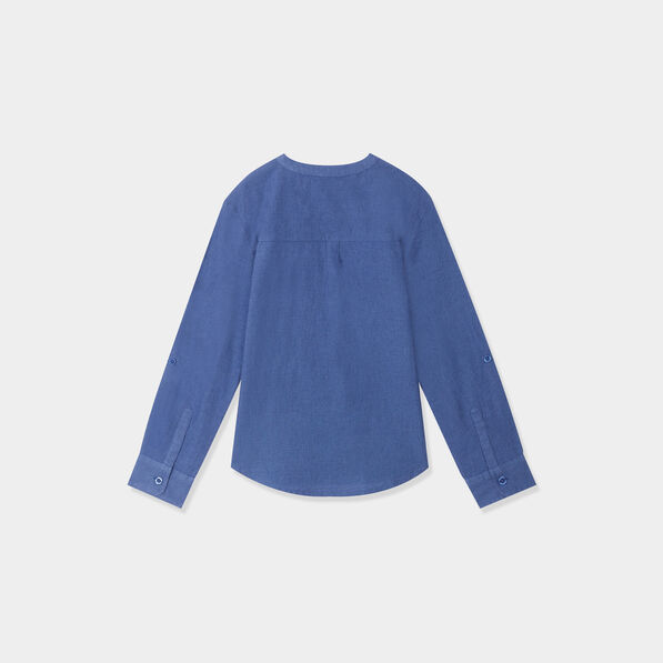 Chemise manches longues lin mélangé bleu marine garçon