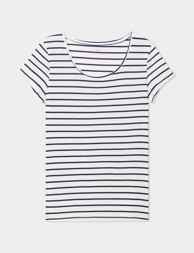 T-shirt rayé manches courtes ecru femme