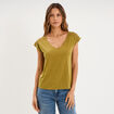T-shirt col en V ajour&eacute; &eacute;paules et dos vert olive femme