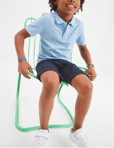 Polo manches courtes à détail brodé bleu pastel garçon