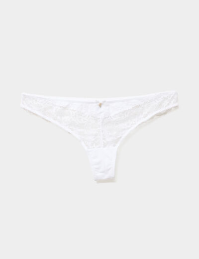 Tanga en micro dentelle blanc femme