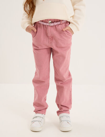 Pantalon paperbag mom taille élastiquée vieux rose fille