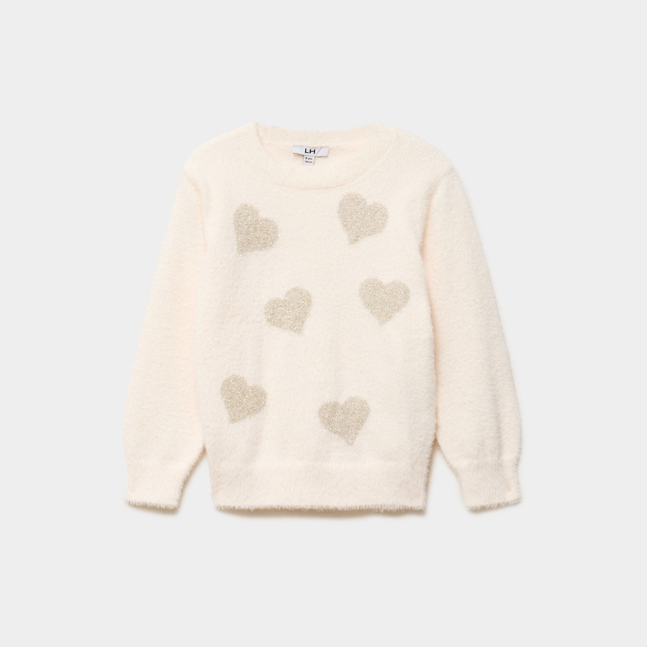 Pull duveteux manches longues blanc fille LH