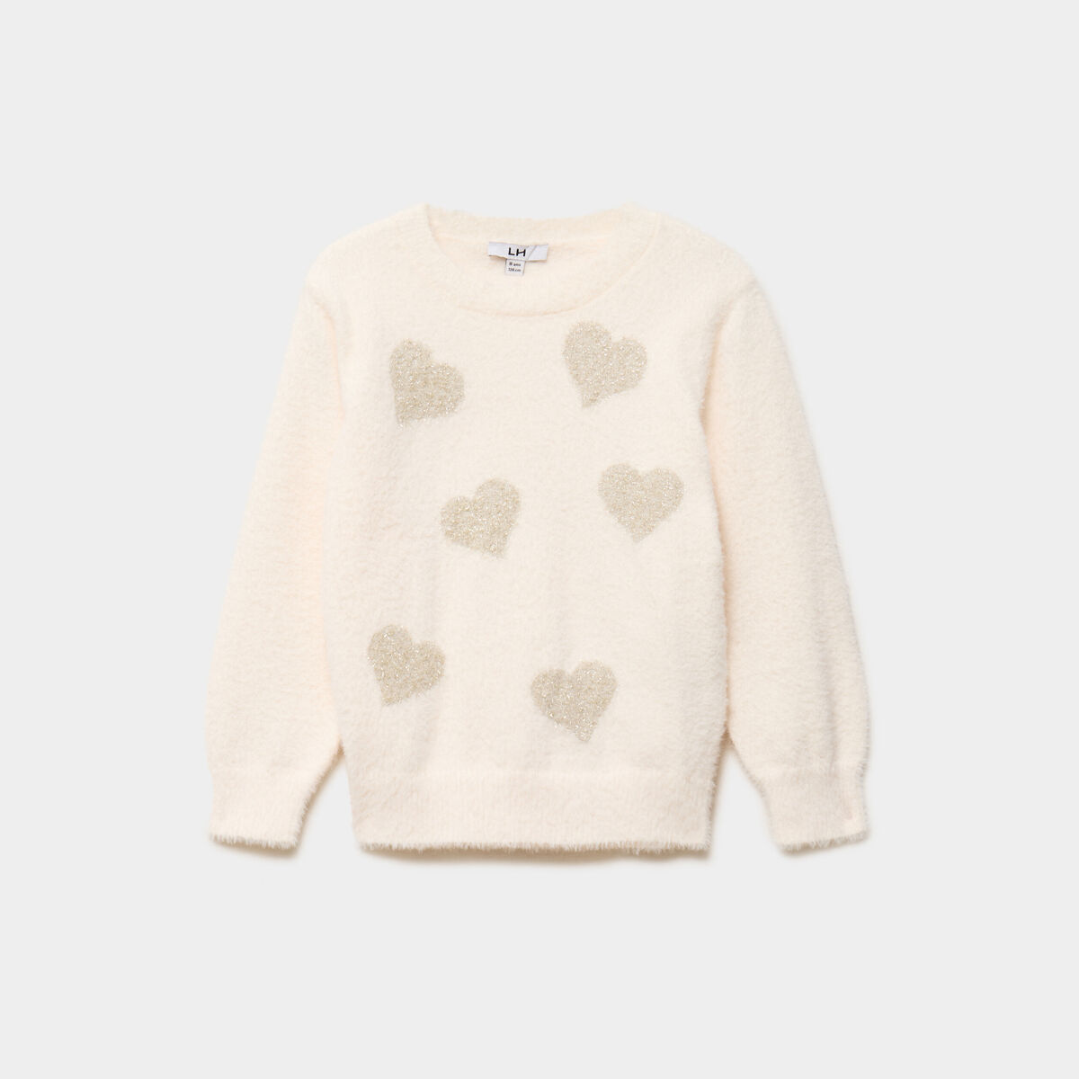 Pull duveteux manches longues blanc fille