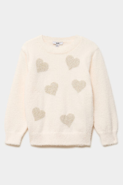 Pull duveteux manches longues blanc fille