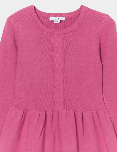 Robe tricot évasée manches longues prune fille