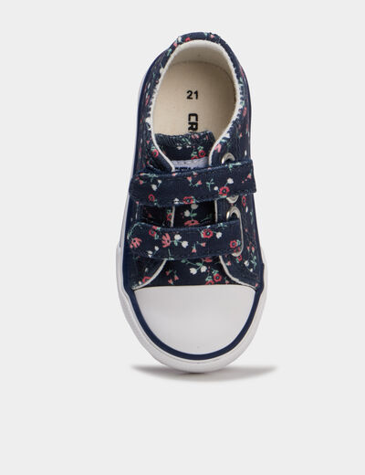 Basket en toile &agrave; scratchs bout renforc&eacute; bleu marine b&eacute;b&eacute; fille