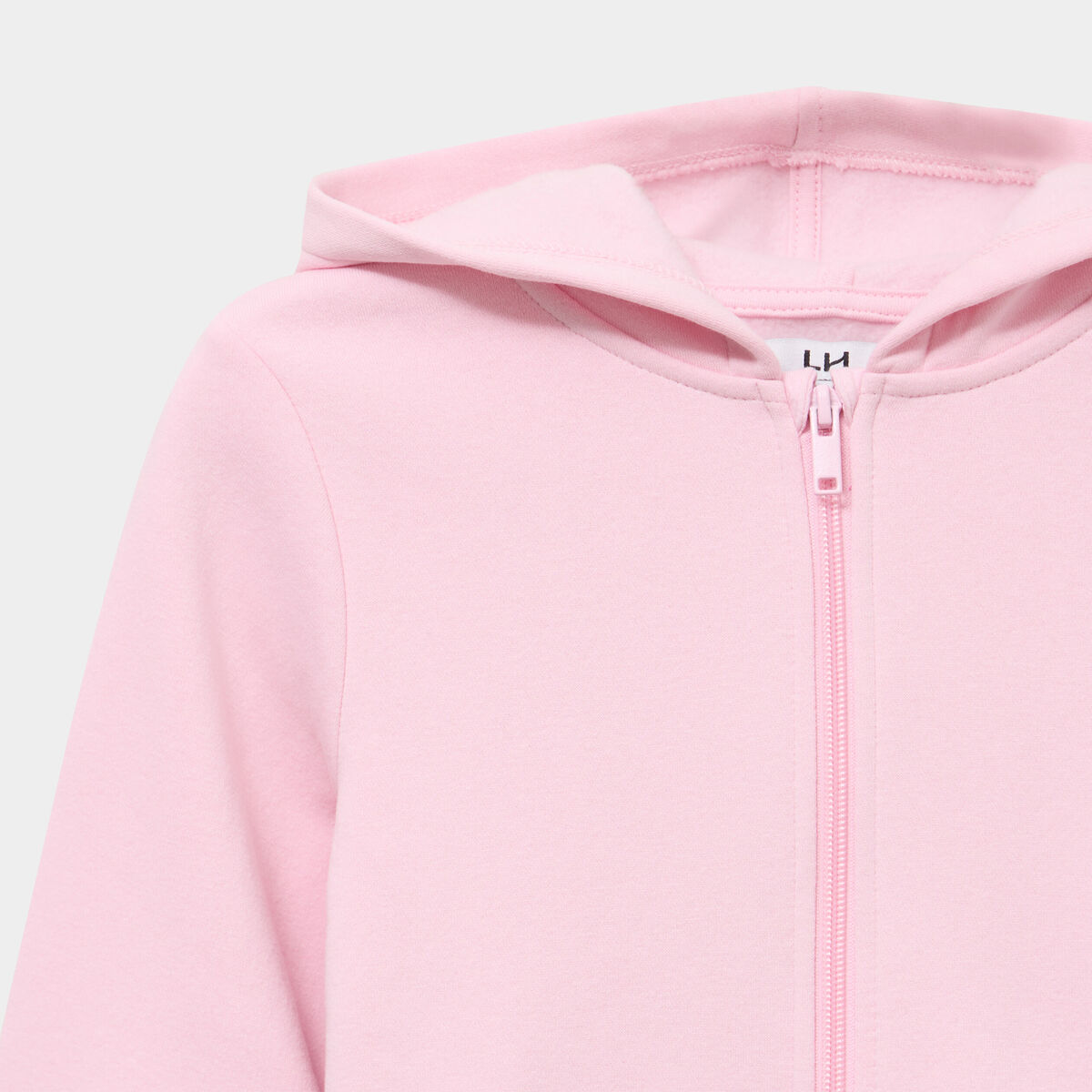 Sweat zipp&eacute; &agrave; capuche droit molleton rose clair fille