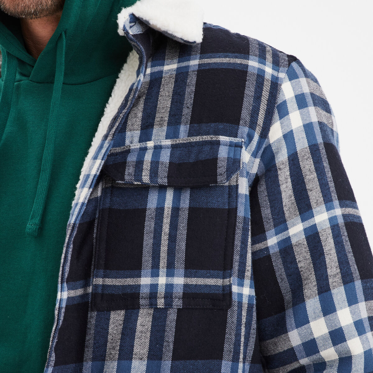 Surchemise carreaux doubl&eacute;e effet sherpa bleu homme