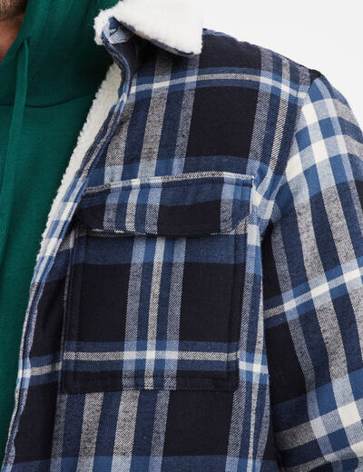 Surchemise carreaux doubl&eacute;e effet sherpa bleu homme