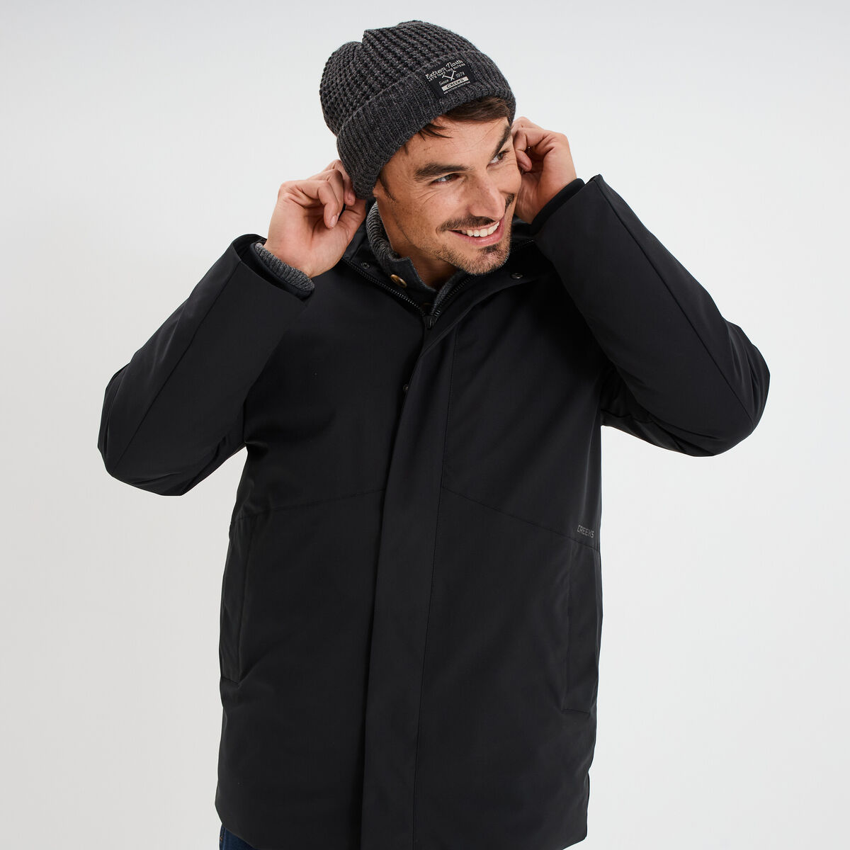 Parka mi-longue &agrave; capuche noir homme