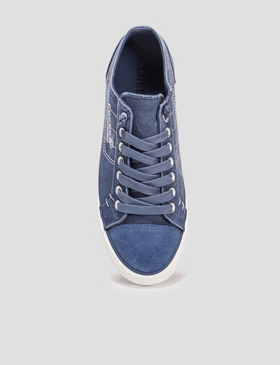 Tennis basses en toile &agrave; lacets bleu homme