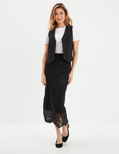 Jupe midi dentelle noir femme