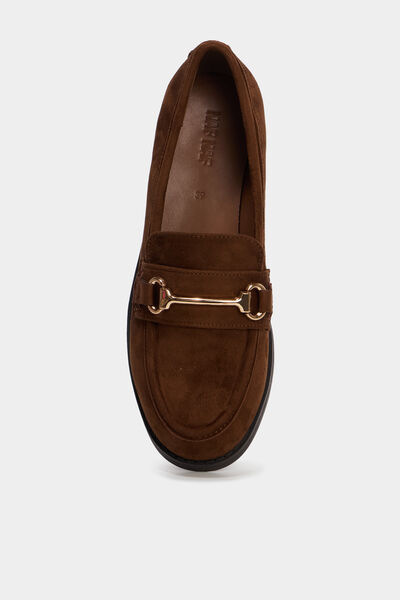 Mocassin su&eacute;dine boucle m&eacute;tal marron femme