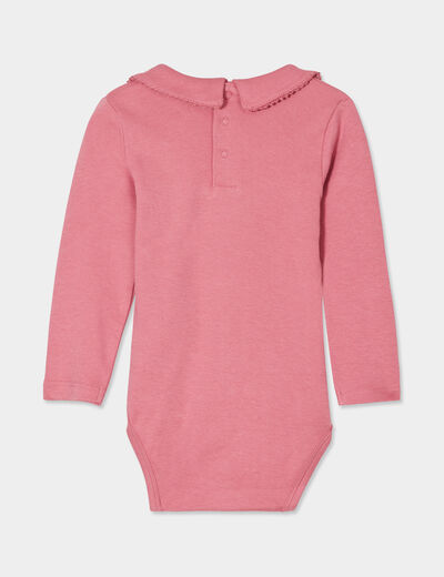 Body manches longues col claudine coton vieux rose bébé fille