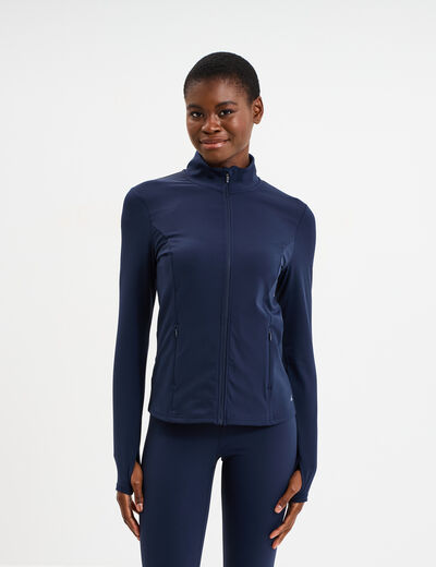Veste de sport ajust&eacute;e avec fermeture bleu marine femme